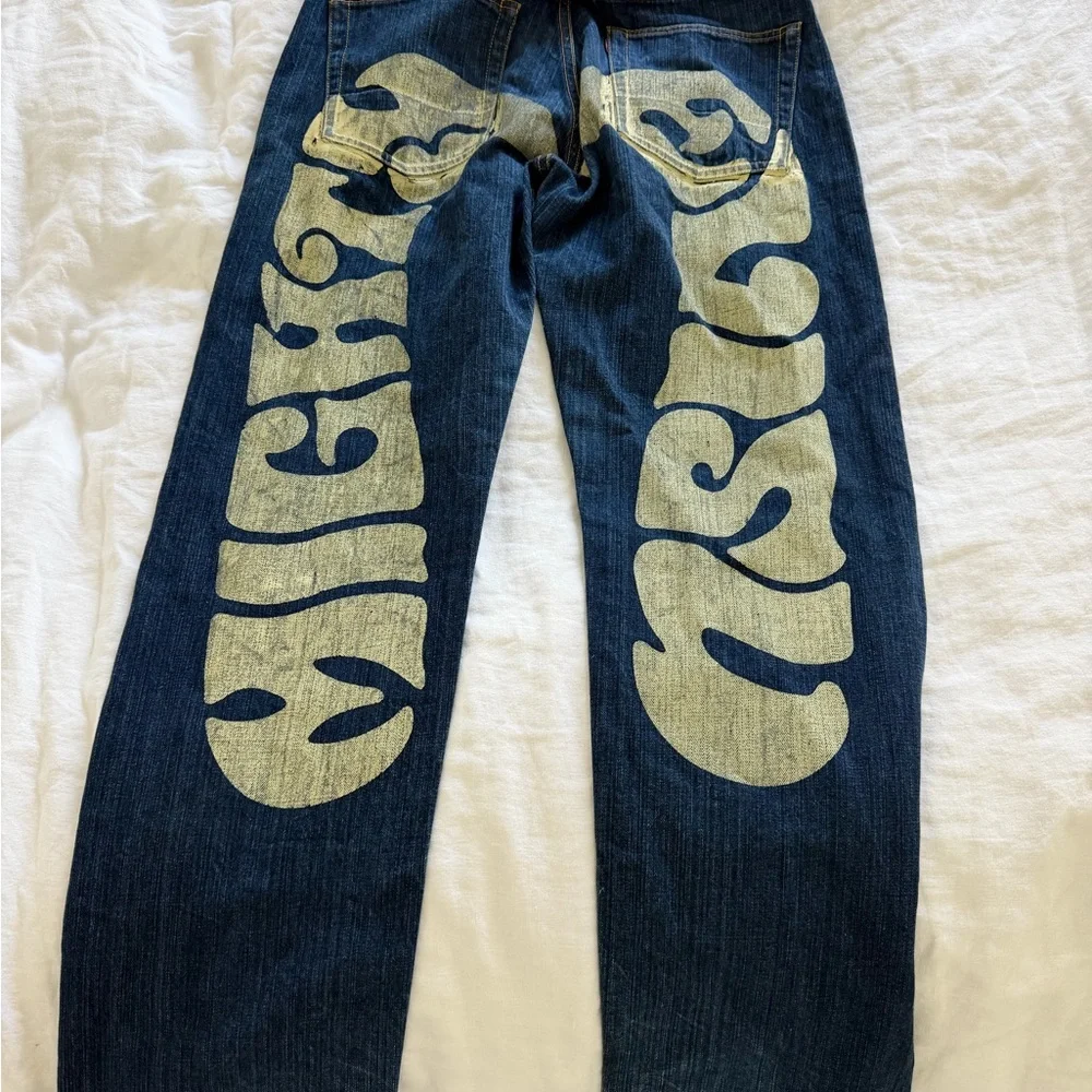 EVISU vintage 90’s 31x35 printed logo back Japanese denim jeans